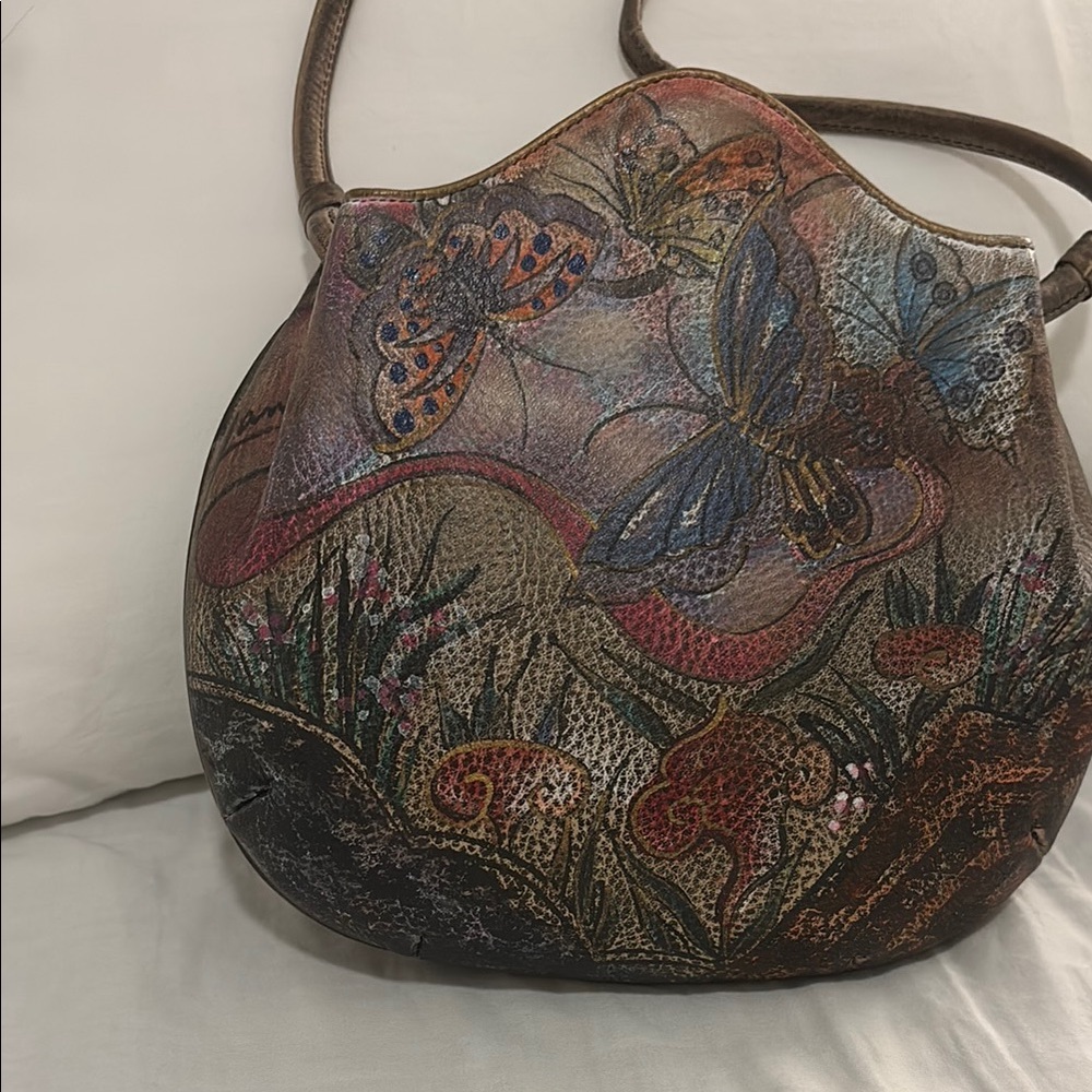 Brown Vintage-Inspired Floral Shoulder Bag